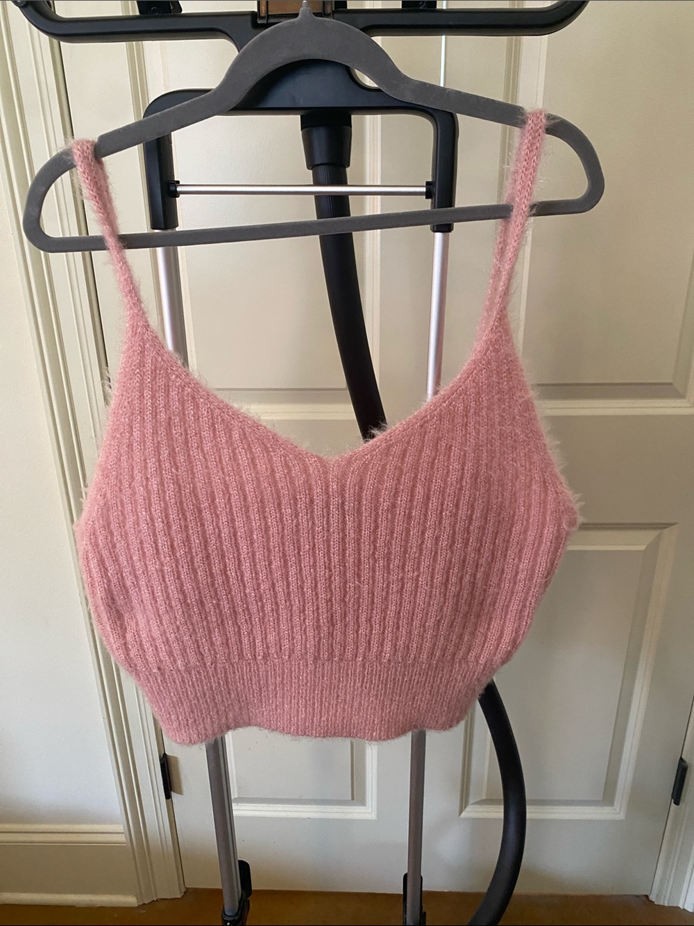 Eloquii Pink Ribbed Fuzzy Knit Crop Tank